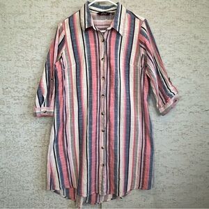 Mlle Gabrielle Vertical Striped Shirt Dress Sz XL Button Up Spring Easter Colors